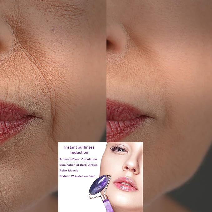 100% Authentic Amethyst Mother's day Gift Set Amethyst Eye Mask Amethyst Jade Roller & Gua Sha Set Facial Mask Instant Puffiness promote relaxation and relief stress.-FemmiqueWomen