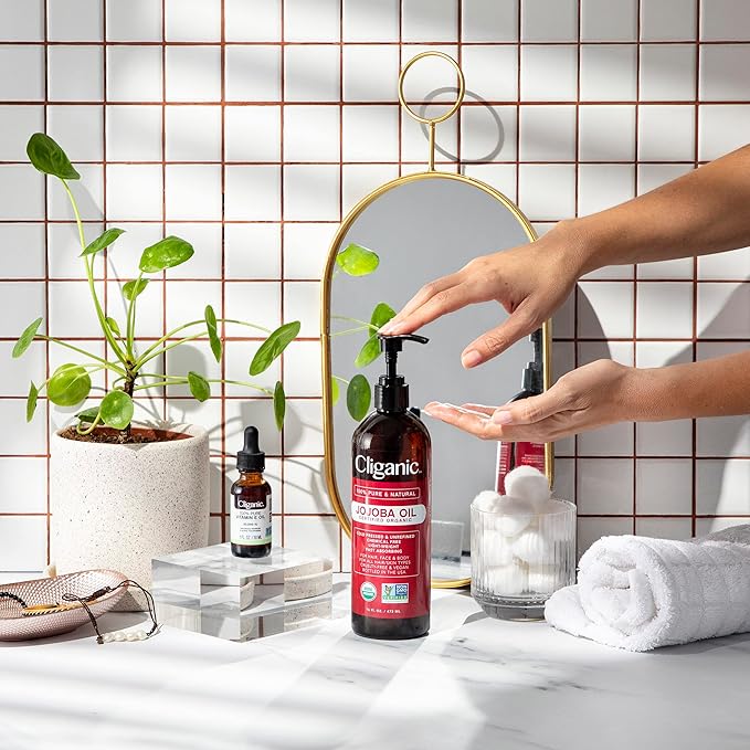 Cliganic Organic Jojoba Oil 16 oz, 100% Pure | Bulk, Natural Cold Pressed Unrefined Hexane Free for Hair & Face | Base Carrier Oil-FemmiqueWomen