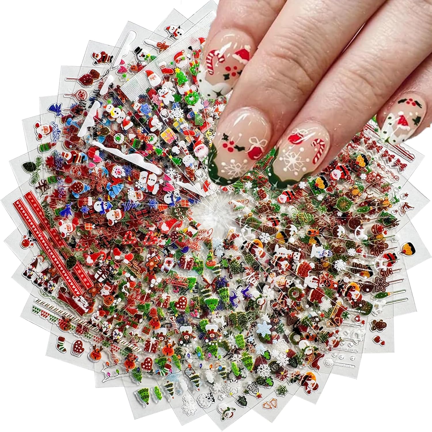 30 Pcs Christmas Nail Sticker 3D Self- Adhesive Nail Decals with Cute Penguin Deer Snowman Snowflake Elk Santa Claus Design Xmas Nail Art Stickers for Women Winter Holiday Nail Sticker(Christmas)-FemmiqueWomen