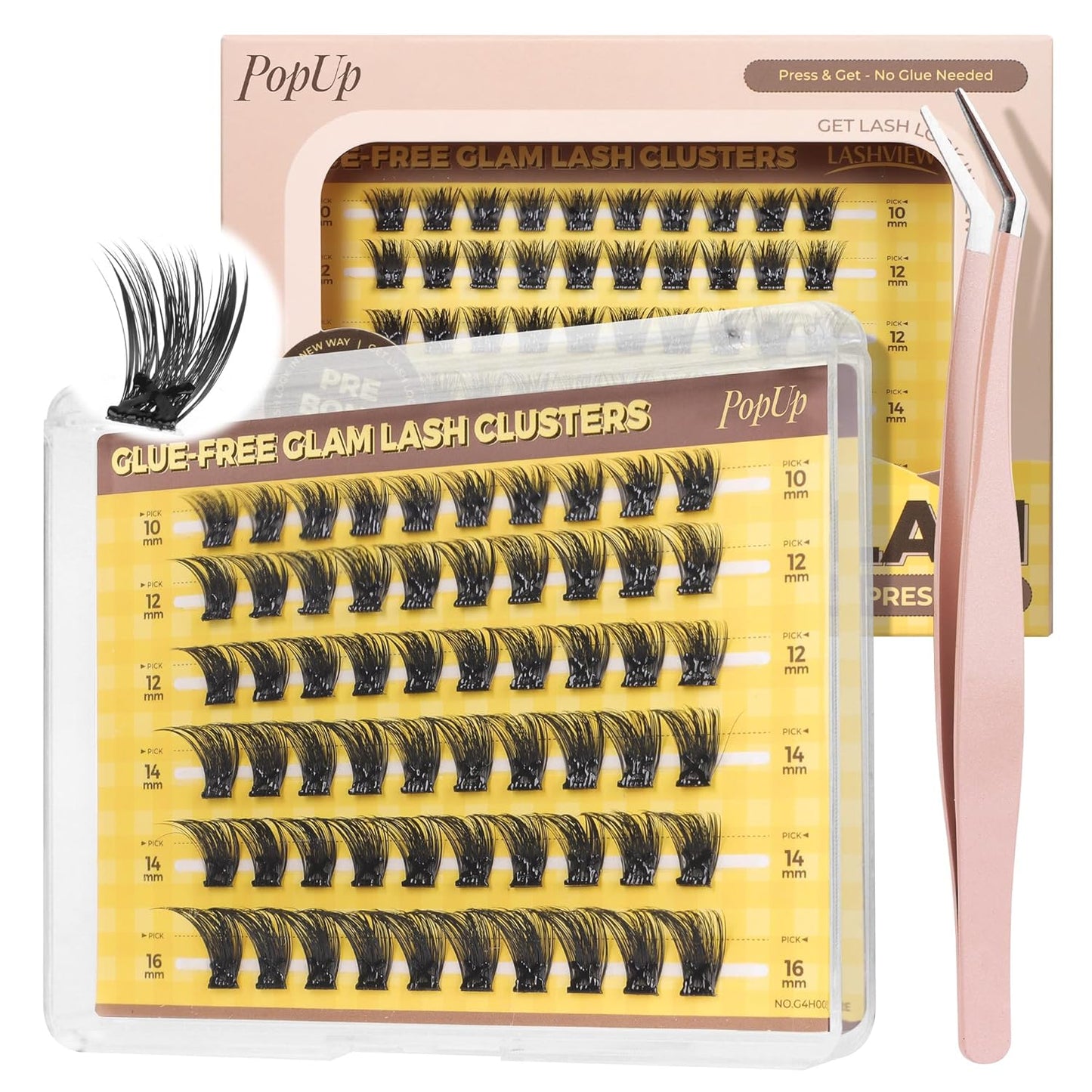 PopUp Self Adhesive Eyelashes Clusters, Press On Lashes Pre Glued Eyelash Extension Kit with Lash Tweezer,10-16mm No Glue No Remover Needed Self Adhesive Lashes Clusters NM03-FemmiqueWomen