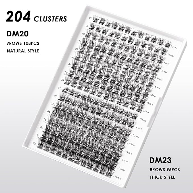 Lash Clusters 204 Pcs Individual Lashes Clusters Eyelash Extensions False Eyelashes DIY Lash Extension Kit Reusable False Eyelashes Natural Look Mix 10-16mm C D Curl(DM20+DM23)-FemmiqueWomen