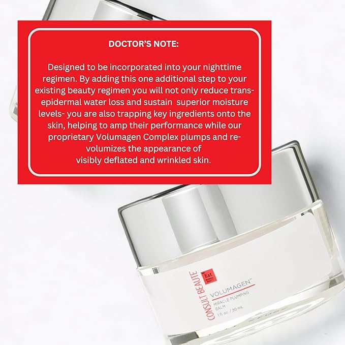 Consult Beaute Volumagen Miracle Plumping Barrier Balm - Facial Moisture Slugging - Overnight Deep Skin Hydration - Dry Skin - Hyaluronic Acid - Petrolatum Free - Lanolin Free - Mineral Oil Free 1 oz-FemmiqueWomen