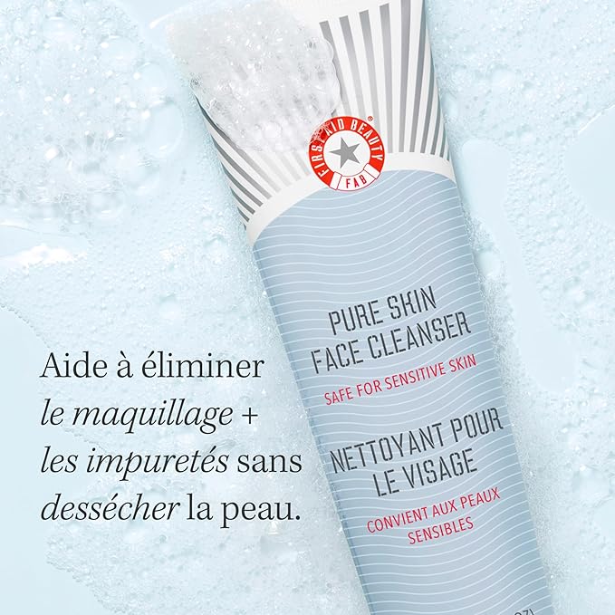 First Aid Beauty - Pure Skin Face Cleanser, Effectively Removes Makeup, Dirt, and Impurities, Gentle Cleanser Leaves Skin Soft & Supple, Safe for Sensitive Skin, Fragrance Free, 2 oz
