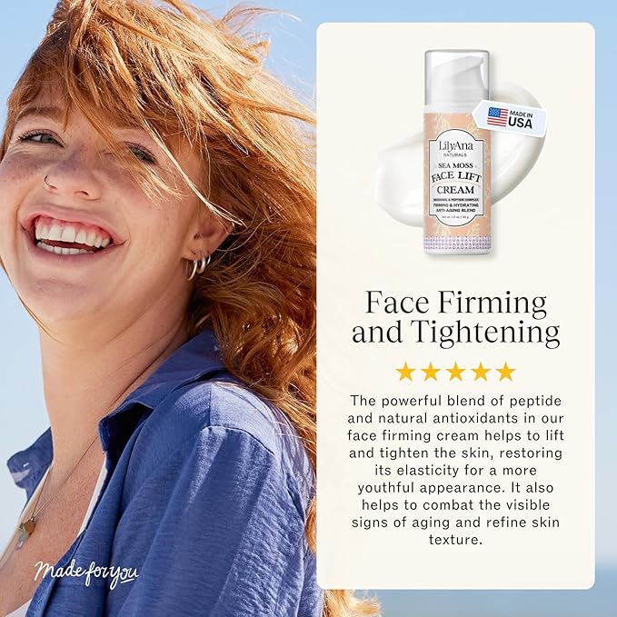 LilyAna Naturals Bakuchiol Face Lift Cream with Sea Moss and Peptide Complex - Face Cream for Women - Moisturizing and Lifting Facial Cream - Anti-Aging Overnight Moisturizer - Made in the USA - 1 oz-FemmiqueWomen