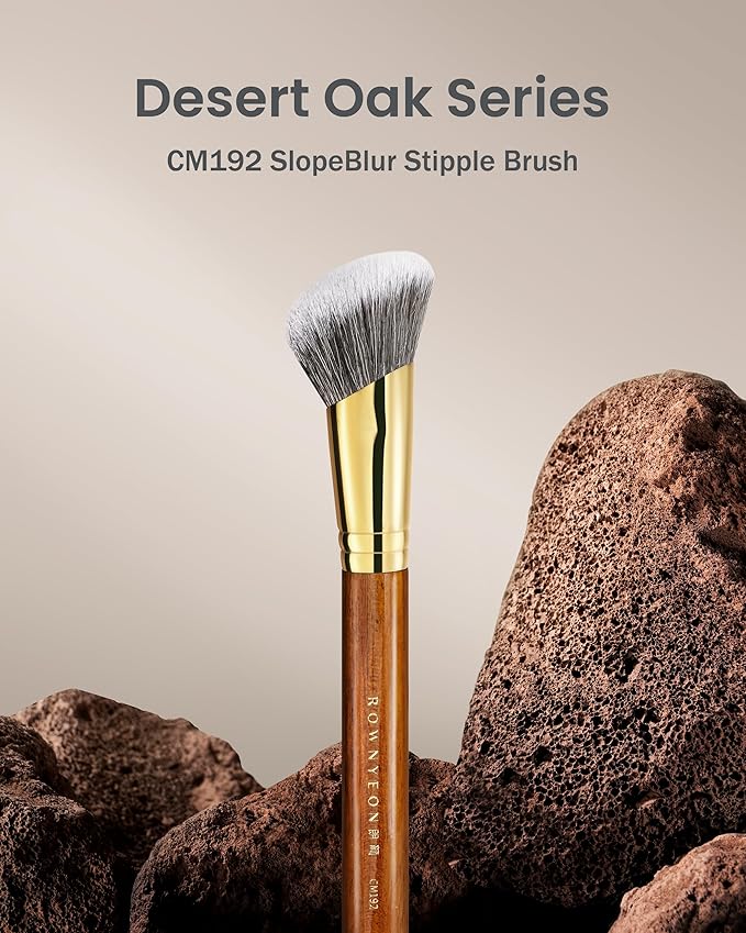 Desert Oak Series SlopeBlur Stipple Brush - Angled Nylon Bristles for Seamless Cream/Liquid/Powder Blending, Contour & Blush Application, Bubinga Handle (CM 192)-FemmiqueWomen