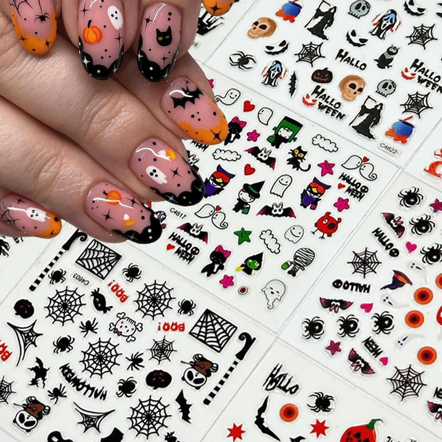30 Sheets Halloween Nail Stickers 3D Self Adhesive Halloween Nail Decals Ghost Spider Nail Art Stickers Pumpkin Bat Nail Design Nail Art Supplies for Acrylic Nails Decorations for Women-FemmiqueWomen