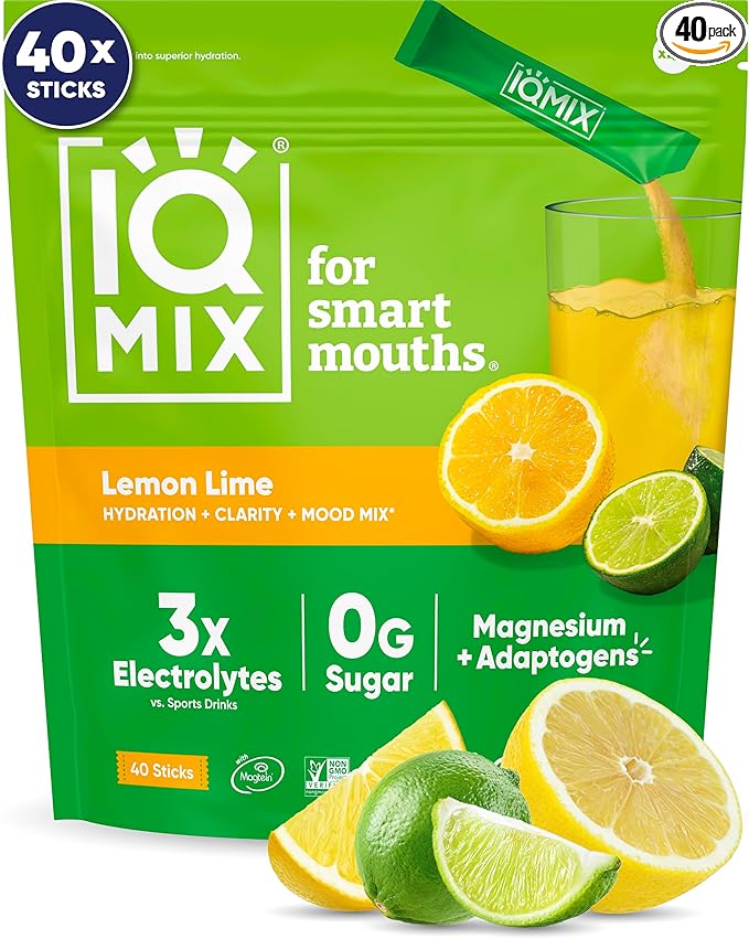 IQMIX Hydration Electrolyte Powder – 4-in-1 Formula for Hydration, Mental Clarity, Mood and Recovery – Sugar-Free Drink Mix, Keto, Magnesium L-Threonate, Lion’s Mane – 40 Count Lemon Lime-FemmiqueWomen