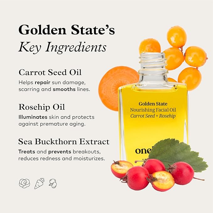 Onekind Golden State Anti Aging Botanical Face Oil with Rosehip Seed Oil, Sea Buckthorn Extract, Carrot Seed to Visibly Brighten, Firm, and Hydrate - Nourishing and Hydrating for Dry Skin-FemmiqueWomen
