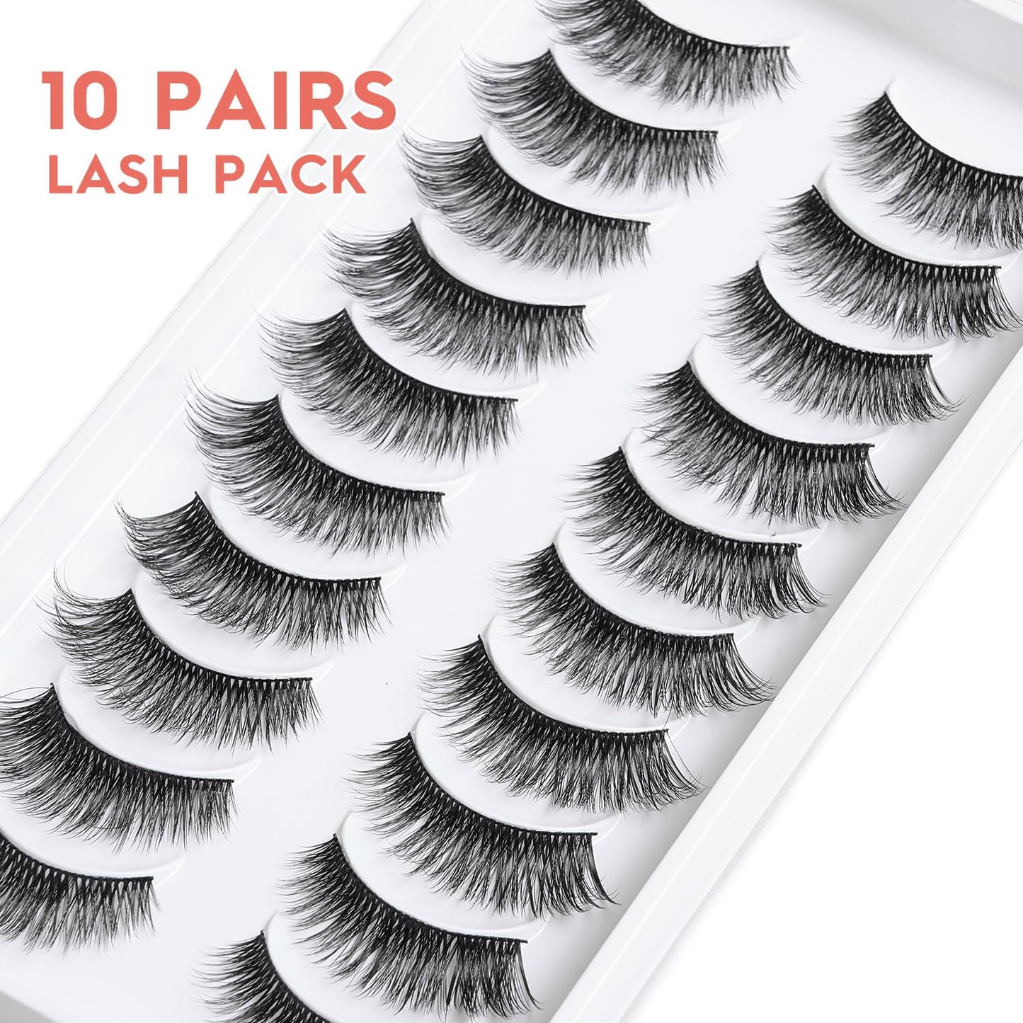 False Eyelashes Cat Eye Lashes Wispy 15mm Strip Eyelashes Thin Band Natural Lashes Fluffy Eyelashes Siligli Lashes Pack Fake Lashes 3D Volume Curly Eyelash 10 Pair-FemmiqueWomen