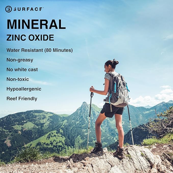 Surface Mineral Sunscreen Face Stick SPF 60, Lightweight Non-Nano Zinc Oxide Formula, Reef Friendly, Broad Spectrum UVA UVB Protection, Water Resistant Sun Care for 80 Minutes, Tinted, 0.5oz-FemmiqueWomen