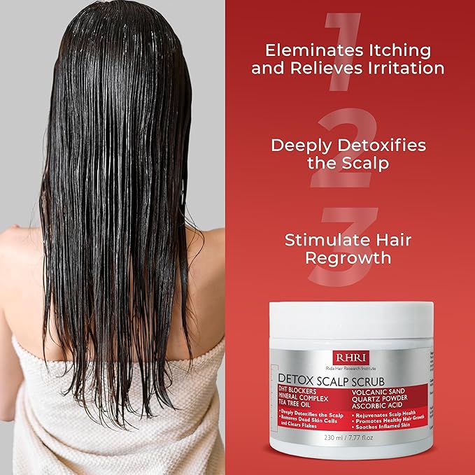 Scalp Scrub with Tea Tree Oil for Hair Growth | DHT Blockers, Volcanic Sand & Mineral Complex | Detoxifies, Exfoliates & Removes Flakes | Clears Build-Up for a Healthy Scalp | 7.77 fl oz-FemmiqueWomen