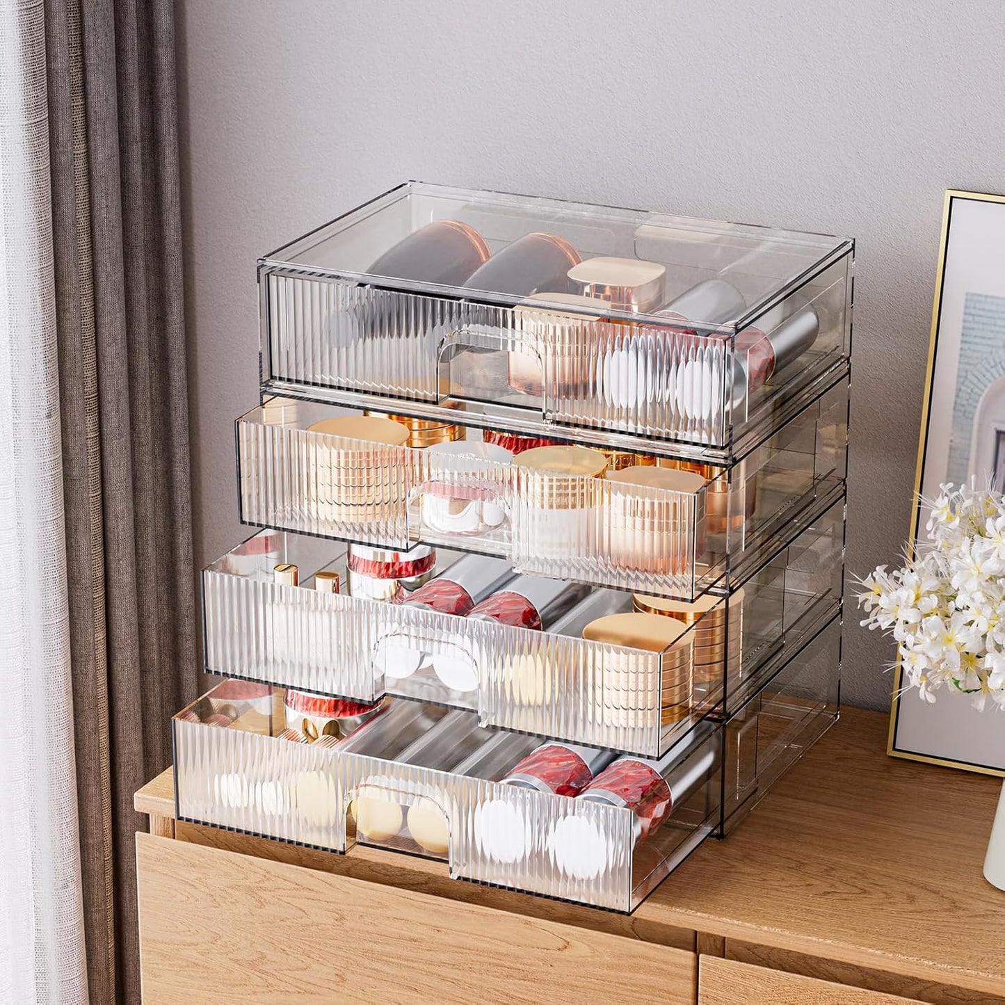 ZHIAI Stackable Storage Drawer, 4 Piece Acrylic Organiser for Cosmetics and Beauty Products, Suitable for Dressers, Bathrooms, Cabinets, Storage Rooms, Bedrooms and Home Organisers-FemmiqueWomen