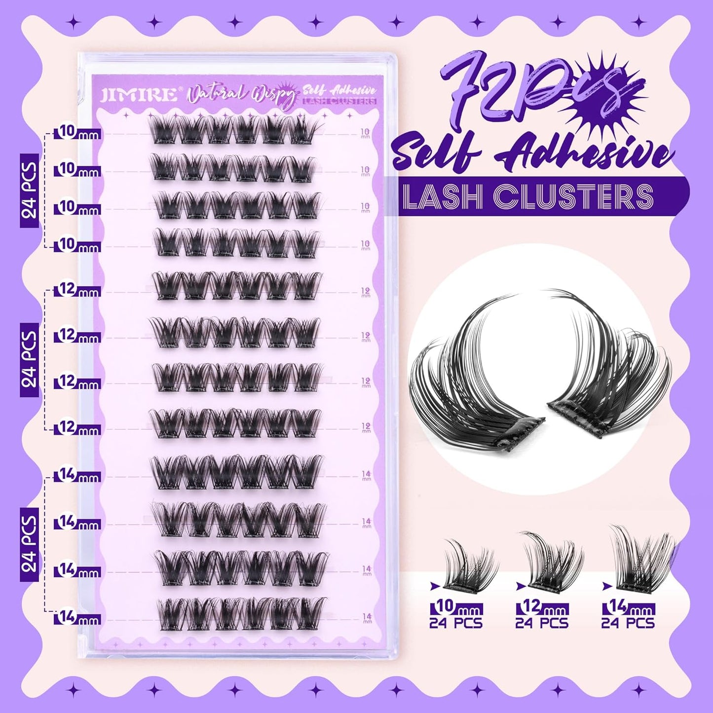 JIMIRE Self Adhesive Eyelashes Manga Lash Clusters Natural Look 10-14MM Wispy Pre Glued Lashes Clusters No Glue Needed D-Curly Natural Cluster Lashes Reusable Invisible Band Press on Lashes-FemmiqueWomen