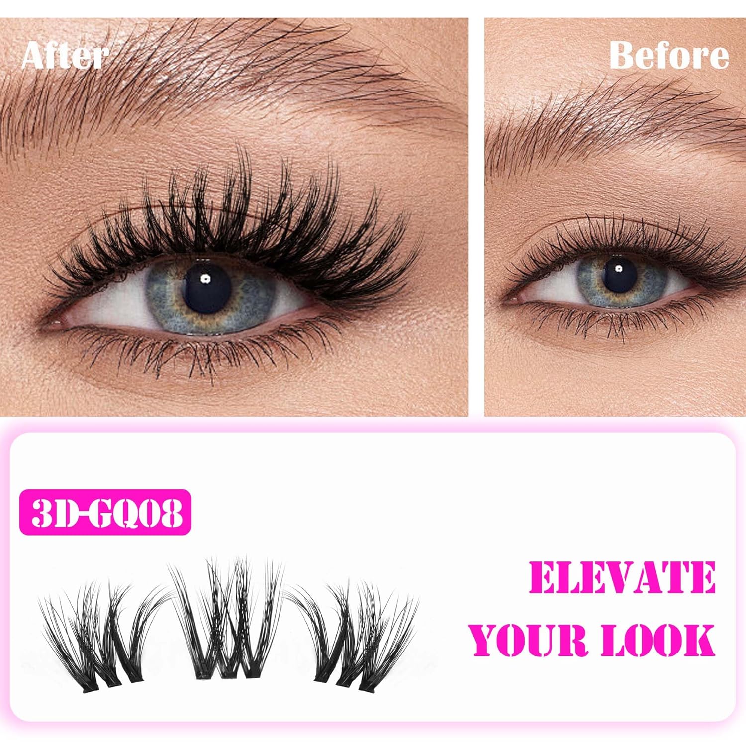 GAQQI Lash Clusters, Cluster Eyelash Extensions 110 Cluster Lashes, Wispy Volume Eyelash Clusters 10-14mm, Multilayered 3D Individual Lashes, Soft and Thin Band (3D-GQ08)-FemmiqueWomen