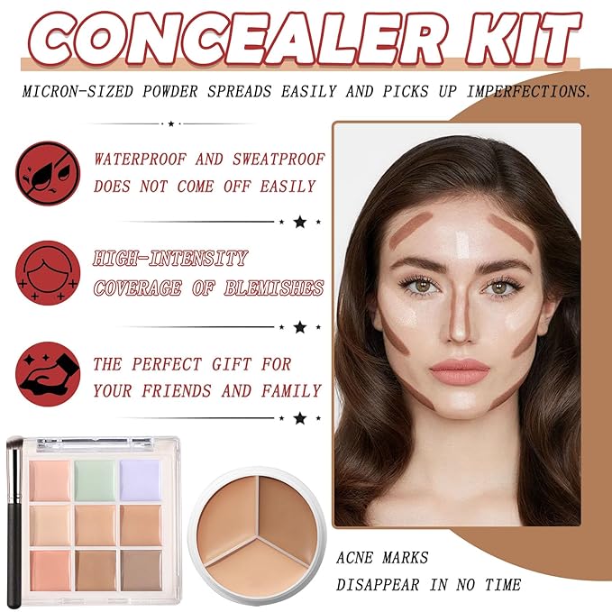 12 Colors Correcting Concealer Palette Kit with Brush,Cream Makeup Contour Palette for All Skin Type,Color Corrector Concealer Foundation Palette for Conceals Dark Circles & Blemish-FemmiqueWomen