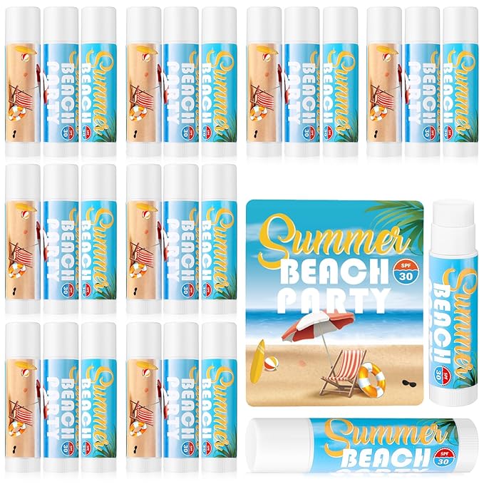 24 Pcs Sunscreen Lip Balms for Summer Beach Party SPF 30 Sunscreen Lip Balms Sticks Bulk Outdoor Travel Sunscreen Care Lip Balm for Thank You Gifts Summer Beach Wedding Party Supplies-FemmiqueWomen