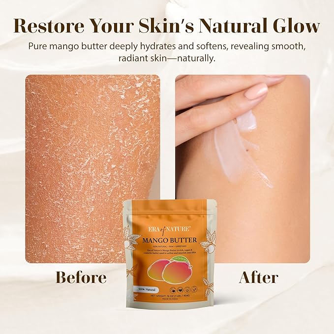 era of nature Organic Unrefined Raw Mango Body Butter Block 16oz - Moisturizing Mango Seed Raw Butter Bar for Skin & Hair, DIY Lip Balm Base, Cream, Soap & Lotion Making Supplies, Personal Skincare-FemmiqueWomen