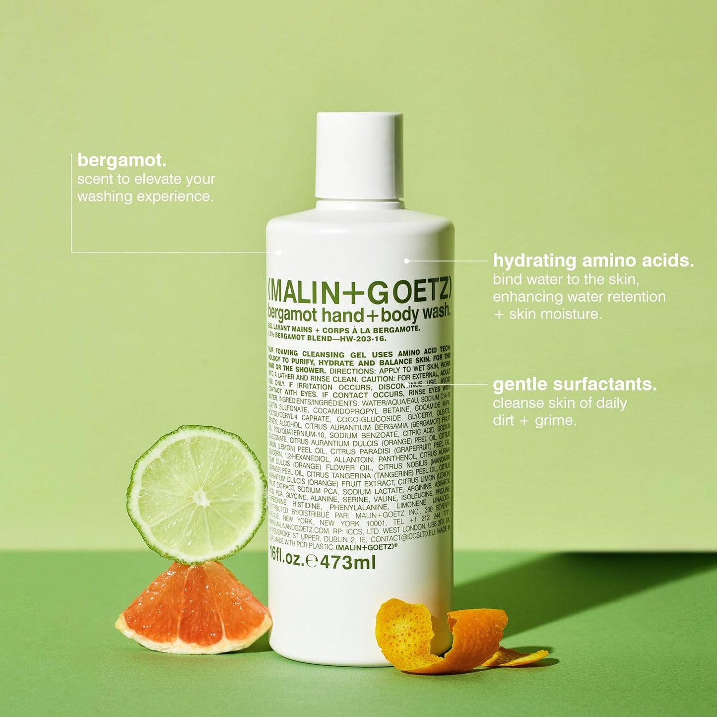 Malin + Goetz Essential Bergamot Purifying, Hydrating Hand + Body Wash, Natural Ingredients for All Skin Types, Soap for Sensitive, Dry Skin, No Stripping, Irritation, 16 Fl Oz-FemmiqueWomen
