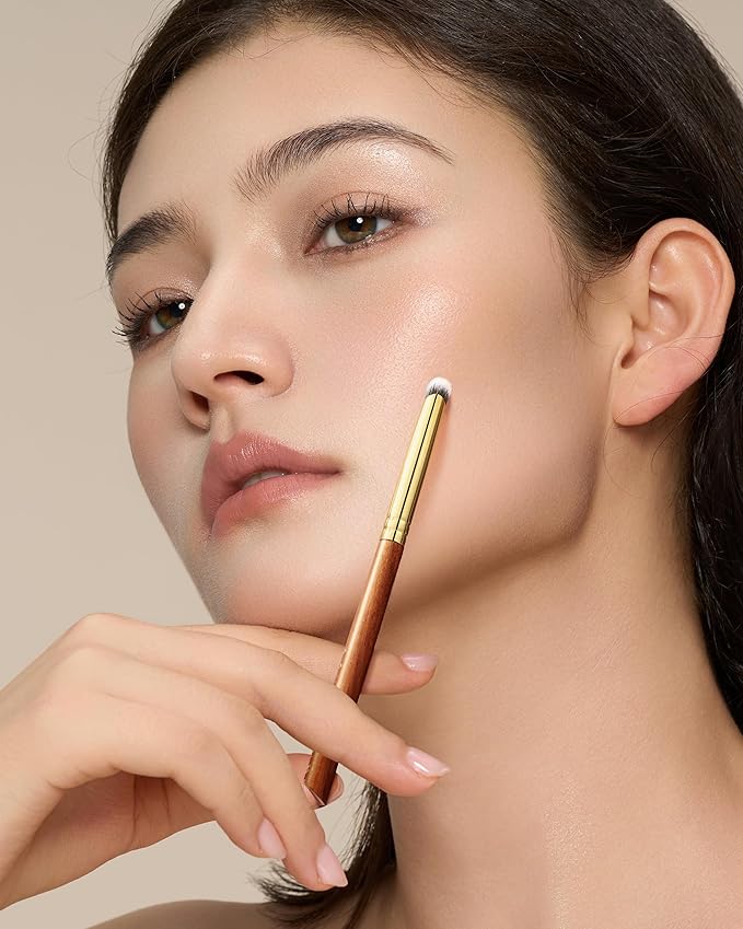 Desert Oak Series MicroBlur Tap Concealer - 6mm Finger-Tip Precision Brush for Tear Troughs & Acne Spots, Vegan Nylon, Bubinga Handle (CM 199)-FemmiqueWomen