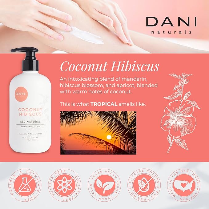 Naturals Hand & Body Lotion - Coconut Hibiscus Scented, Moisturizing & Nourishing Lotion for Dry Skin, Deep Hydration with Natural & Organic Ingredients, Paraben-Free, Vegan & Cruelty-Free, 12 Oz-FemmiqueWomen