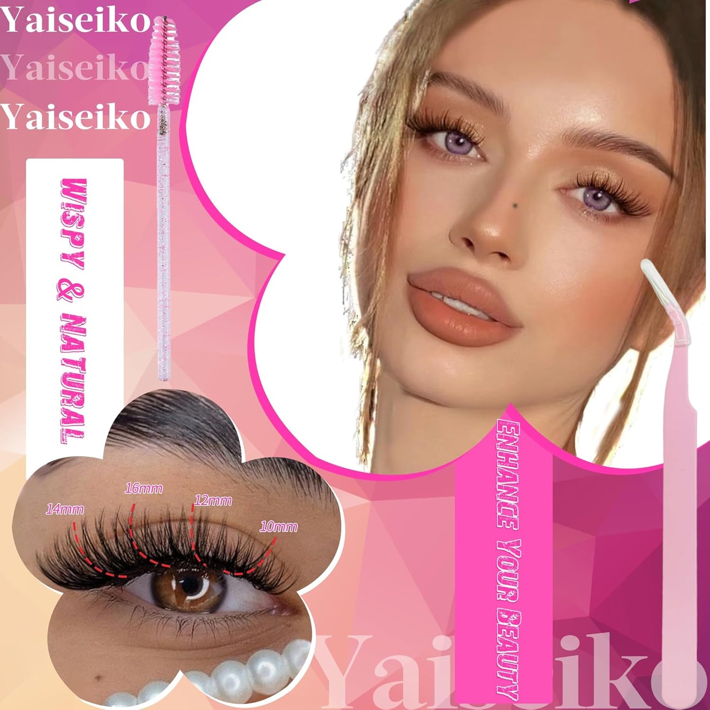 Self Adhesive Eyelashes Clusters Wispy Eyelash Extension Self Adhesive Eyelashes Reusable Press on Lashes No Glue Needed lash Clusters 10-16mm D Curl Individual Lashes Extensions with Tweezers-FemmiqueWomen