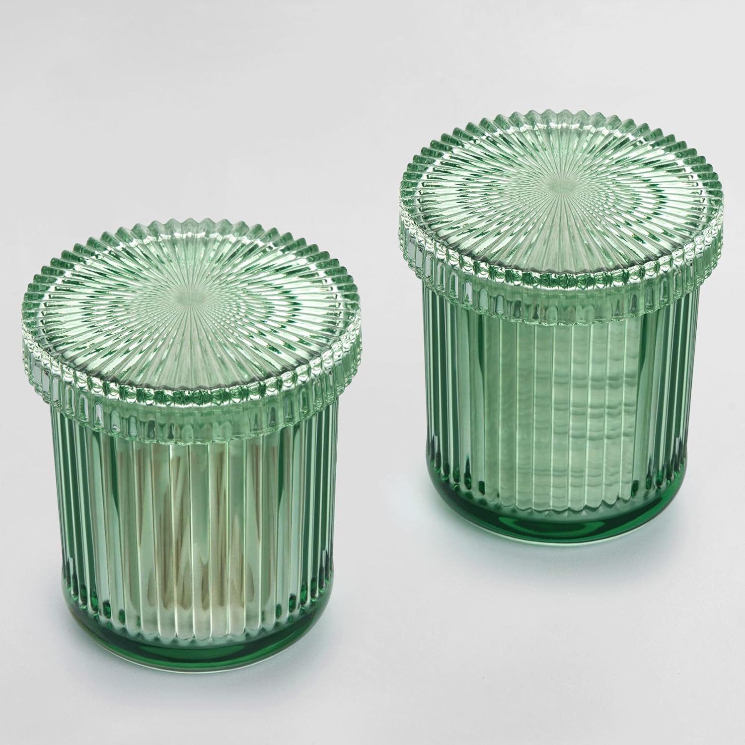 2 Pack Qtip Holders for Bathroom, Clear Glass Apothecary Jars with Lids,Vintage Bathroom Canisters for Cotton Balls,Swabs,Floss Picks,Hair Ties,Vanity Organizer and Storage Decor (Green)-FemmiqueWomen
