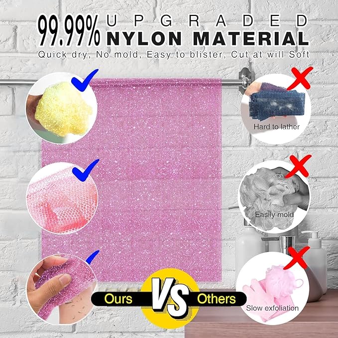 3 Piece Bright Style African exfoliating net Exfoliating Shower Set Long Bath Sponges for Smooth, Refreshed Skin, The Exterior Gleams - Ideal for Daily Use (Bright Yellow, Pink, Purple)-FemmiqueWomen