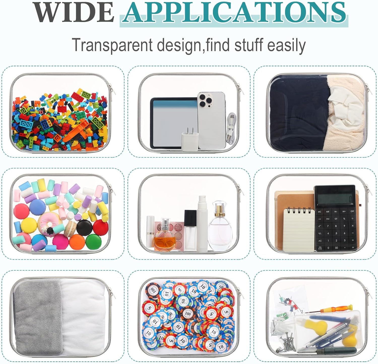 Sanwuta 6 Pcs Clear Hard Zipper Case Pencil Pouches Hard Plastic Zipper Pouches Makeup Bag Transparent Cases for Snacks Plastic Storage Organizer Box for Travel(Gray,9.84 x 7.87 x 2 Inch)-FemmiqueWomen