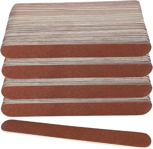 100 Pcs Wooden Nail Files, 7 Inches Emery Board Nail File for Nature Nails, Manicure Tool Set Disposable Nail File for Home Salon Brown