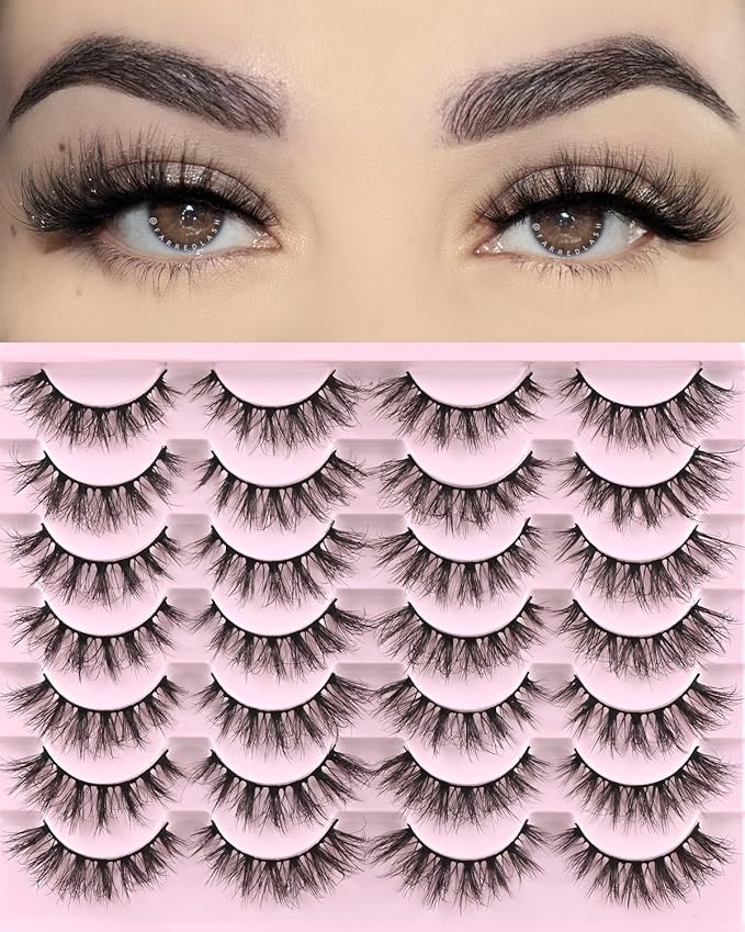 FARRED Lashes Natural Eyelashes Wispy Cat Eye False Lashes Fluffy Fake Eyelash Natural Look 14 Pairs Short Faux Mink Strip Eye Lash Pack for MUA and Beginners Daily Makeup (F4 | 9-16mm)-FemmiqueWomen