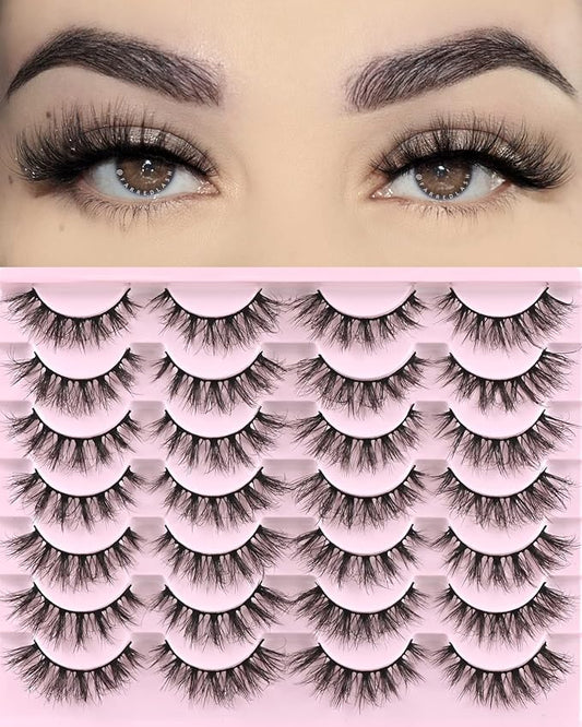 FARRED Lashes Natural Eyelashes Wispy Cat Eye False Lashes Fluffy Fake Eyelash Natural Look 14 Pairs Short Faux Mink Strip Eye Lash Pack for MUA and Beginners Daily Makeup (F4 | 9-16mm)-FemmiqueWomen