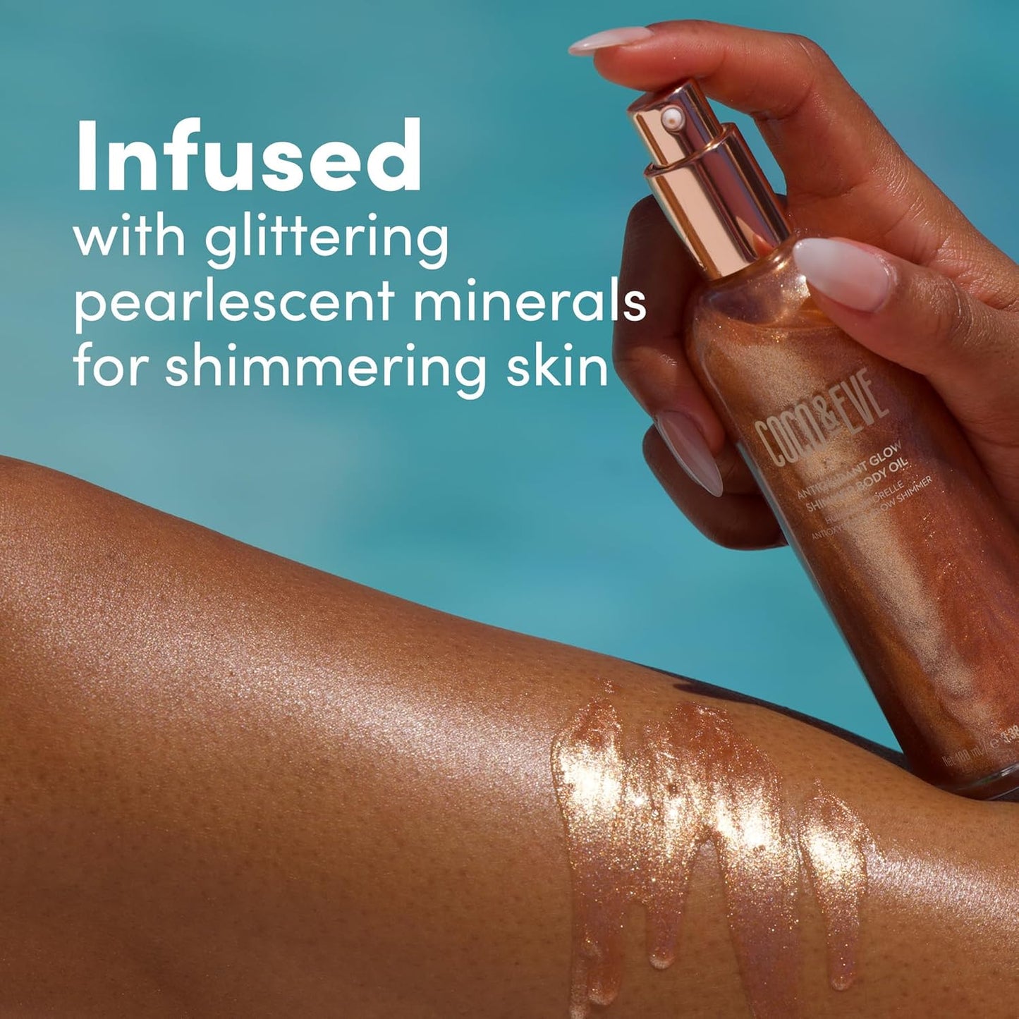 Coco & Eve Antioxidant Glow Shimmer Body Oil - Lightweight Skin Illuminator with Pearlescent Minerals, Natural Glitter, Antioxidants for Shimmering, Moisturizing and Healthy Glow (3.38 Fl Oz)-FemmiqueWomen