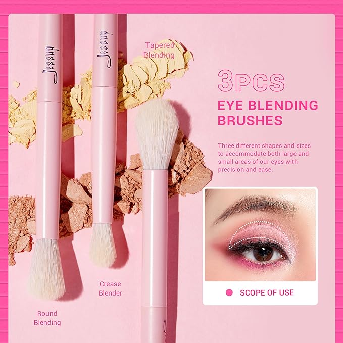 Jessup Eyeshadow Brush Set 10Pcs Pink Eye Makeup Brushes Concealer Brush Premium Synthetic Eye shadow Eyeliner Smudge Crease Blending Brush for Makeup, T496-FemmiqueWomen