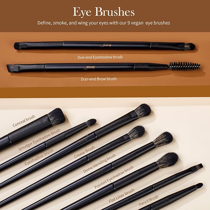 Makeup Brushes Set Jessup Make up Brushes 14Pcs Black Kabuki Foundation Eyeshadow Contour Concealer Powder Eyeliner Crease Eyebrow Blending Brush, T336-FemmiqueWomen