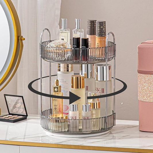 Rotating Makeup Organizer for Vanity, High-Capacity Skincare Clear Make Up Storage Perfume Organizers Cosmetic Dresser Organizer Countertop 360 Spinning (Gray, 2 Tier)-FemmiqueWomen