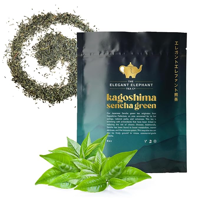 Japanese Sencha Green Tea, Organic Loose Leaf Sencha Tea – Antioxidant & Detox Support – Refreshing Hot or Iced Green Tea – 8 oz Resealable Bag (Makes 100 Cups) – The Elegant Elephant-FemmiqueWomen