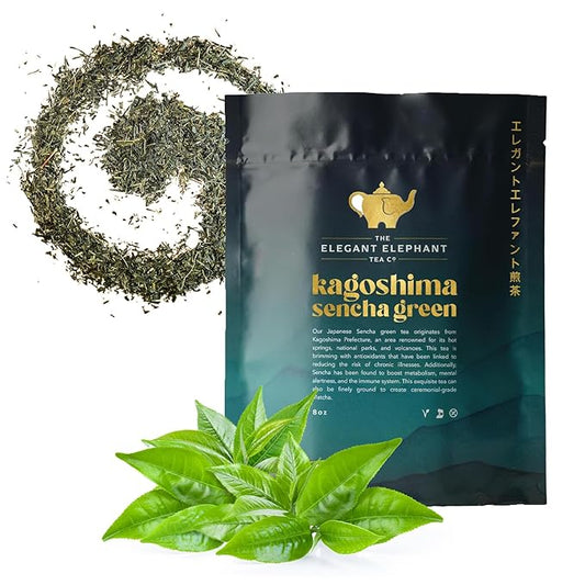 Japanese Sencha Green Tea, Organic Loose Leaf Sencha Tea – Antioxidant & Detox Support – Refreshing Hot or Iced Green Tea – 8 oz Resealable Bag (Makes 100 Cups) – The Elegant Elephant-FemmiqueWomen
