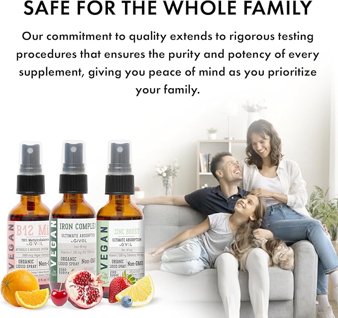 Iron Support Spray Bundle Liquid Vitamin B12 Methylcobalamin, Zinc Picolinate, and Bisglycinate | Non-GMO, Gluten-Free, Sugar-Free Iron Supplement | 2 Fl Oz Each | 360 Days Supply-FemmiqueWomen