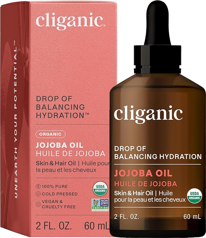 Cliganic Organic Jojoba Oil, 100% Pure (2oz) | Natural Cold Pressed Unrefined Hexane Free Oil for Hair & Face | Base Carrier (Packaging May Vary)-FemmiqueWomen