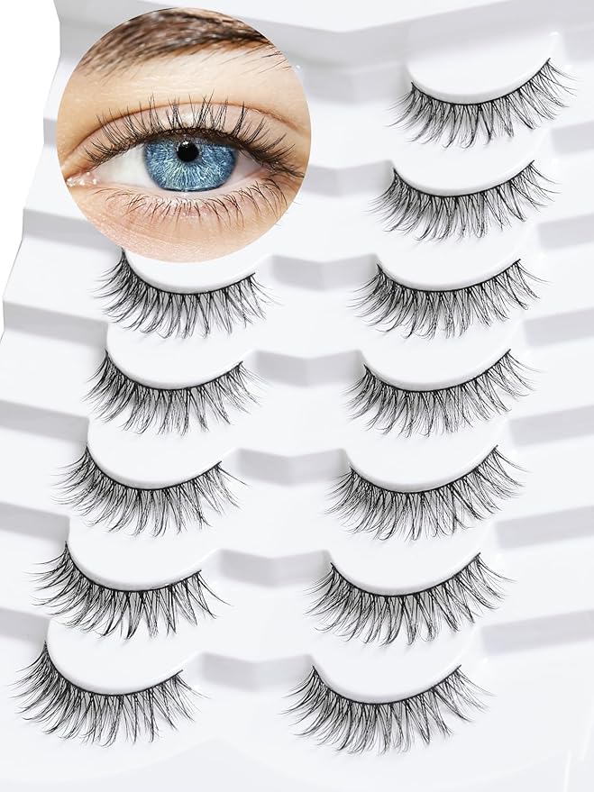False Eyelashes Natural Look Wispy Lashes 10mm Short Lash C Curl 0.1MM Thin Band Lashes Pack Siligli Fake Eyelash 7 Pair-FemmiqueWomen
