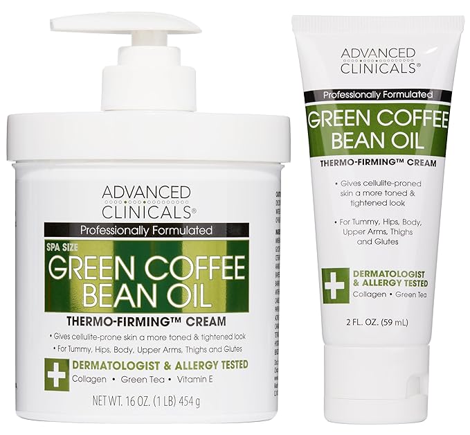 Advanced Clinicals Green Coffee Bean Oil Thermo - Firming Body Lotion | Caffeine Infused Collagen Cream Moisturizer & Body Cream For Women & To Improve Look Of Textured Crepey Skin, W/Travel Size-FemmiqueWomen
