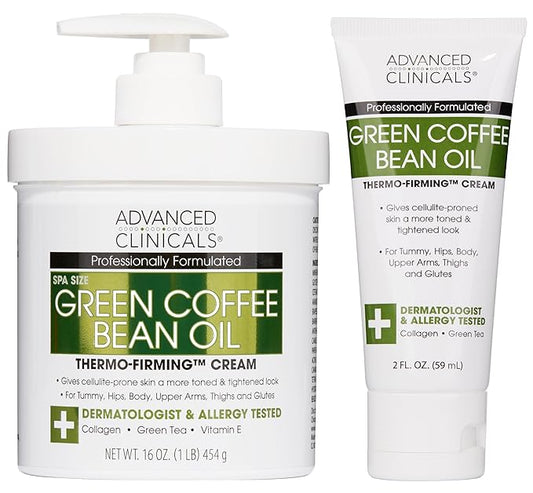 Advanced Clinicals Green Coffee Bean Oil Thermo - Firming Body Lotion | Caffeine Infused Collagen Cream Moisturizer & Body Cream For Women & To Improve Look Of Textured Crepey Skin, W/Travel Size-FemmiqueWomen