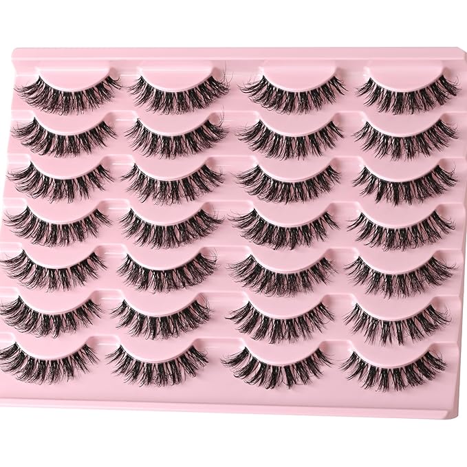 FARRED Cat Eye Lashes False Eyelashes Short Wispy Lash Strips Volume Eyelash 14 Pairs Cateye Medium Length False Clear Band Lashes Natural Looking Hybrid Clusters Full Strip Lashes (F29 | 7-14mm)-FemmiqueWomen