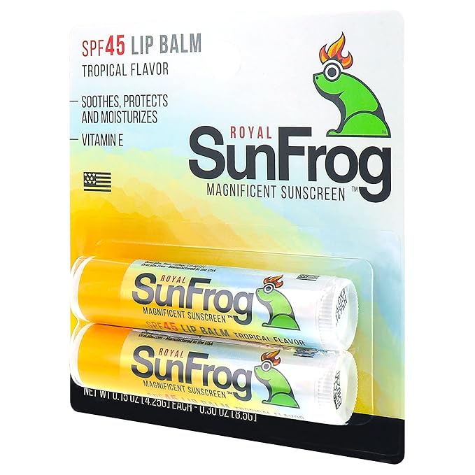 Royal SunFrog | 2-Pack Tropical Lip Balm with SPF 45 Sun Protection | Protects, Soothes, and Moisturizes with Vitamin E and Sunscreen (0.15oz/4.25g Per Stick)-FemmiqueWomen