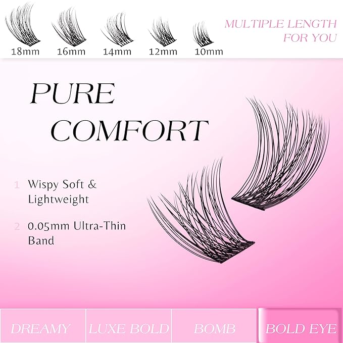 VEYESBEAUTY Lash Clusters Individual Eyelash Extensions Thin & Invisible Band DIY False Eyelashes for Self-application Newbie's Five-Second Series Wispy Lash Tray, Boldeye 10mm Single Length-FemmiqueWomen