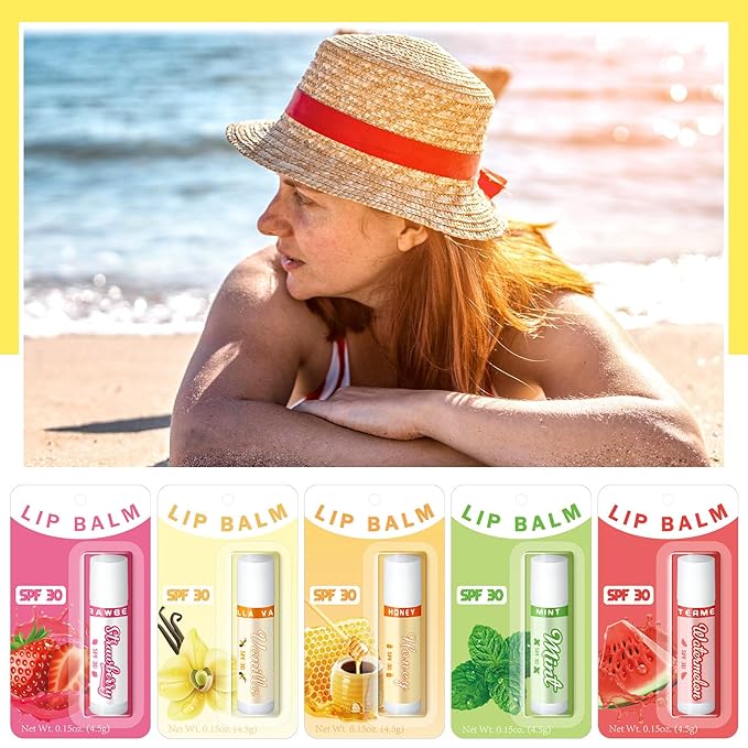30 Pack Lip Balms SPF 30 Bulk Sunscreen Lip Balms Party Gifts Favors Lip Sunscreen Care with Vitamin E Wedding Bridal Shower Favors Baby Shower Gifts for Outdoor Travel Beach-FemmiqueWomen