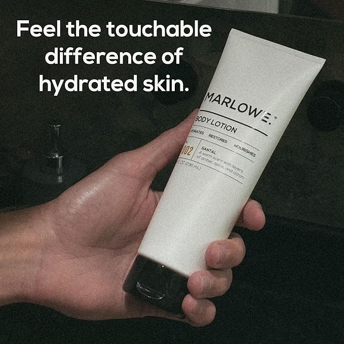 MARLOWE. No. 002 Santal Body Lotion 8 Oz, Moisturizing & Nourishing Daily Dry Skin Lotion for Men, Made with Hydrating Natural Aloe Vera, Non-Oily, Warm Amber, Sandalwood & Citron Scent, Vegan-FemmiqueWomen