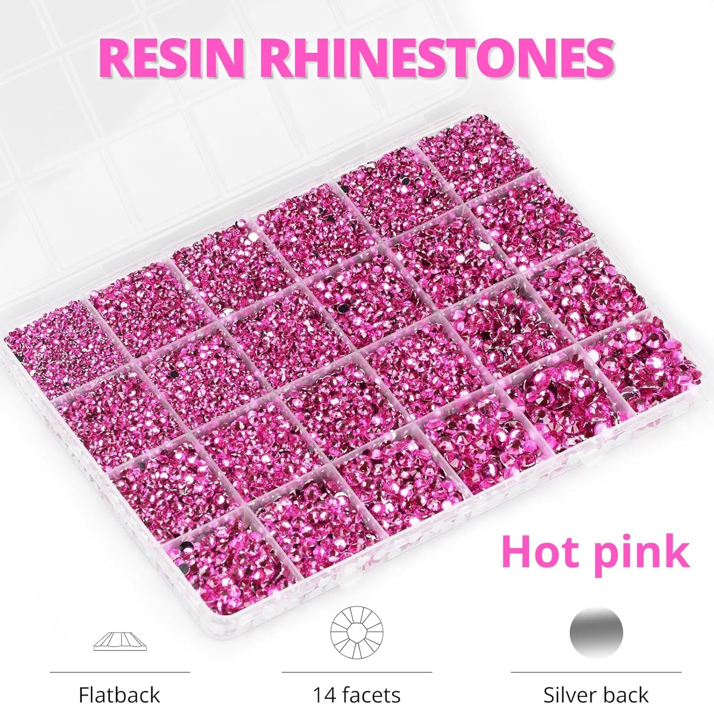 30000Pcs Resin Rhinestones Set for Crafting Bedazzling, Hot Pink Flatback Gems Jewels Crystals for Crafts Clothes Shoes Fabric Shirts Tumblers Cups, Flat Back Bedazzler Kit with b 7000 Glue-FemmiqueWomen