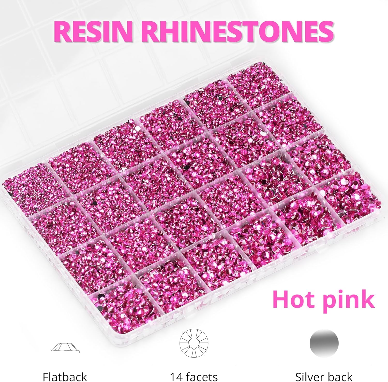 30000Pcs Resin Rhinestones Set for Crafting Bedazzling, Hot Pink Flatback Gems Jewels Crystals for Crafts Clothes Shoes Fabric Shirts Tumblers Cups, Flat Back Bedazzler Kit with b 7000 Glue-FemmiqueWomen