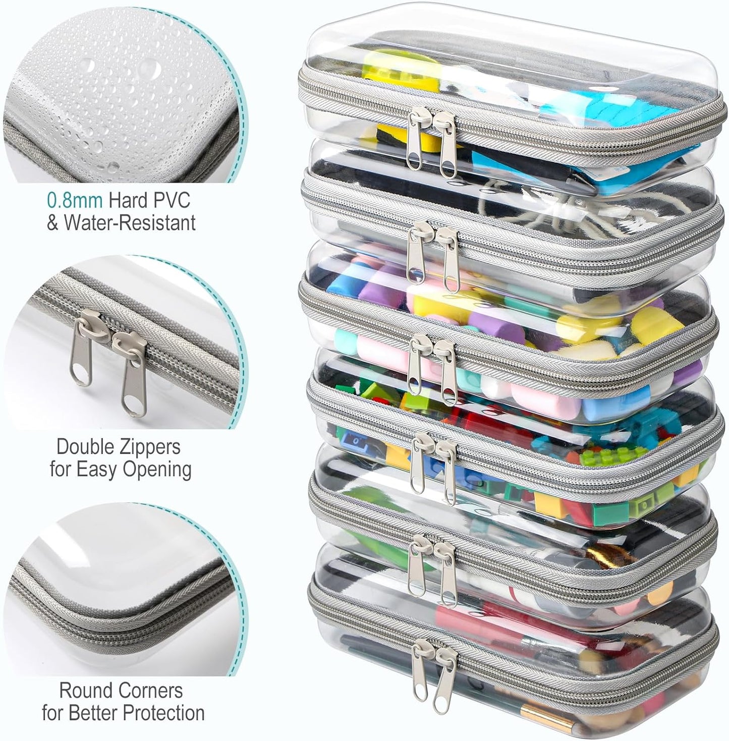 Sanwuta 6 Pcs Clear Hard Zipper Case Pencil Pouches Hard Plastic Zipper Pouches Makeup Bag Transparent Cases for Snacks Plastic Storage Organizer Box for Travel(Gray,7.48 x 3.94 x 2 Inch)-FemmiqueWomen